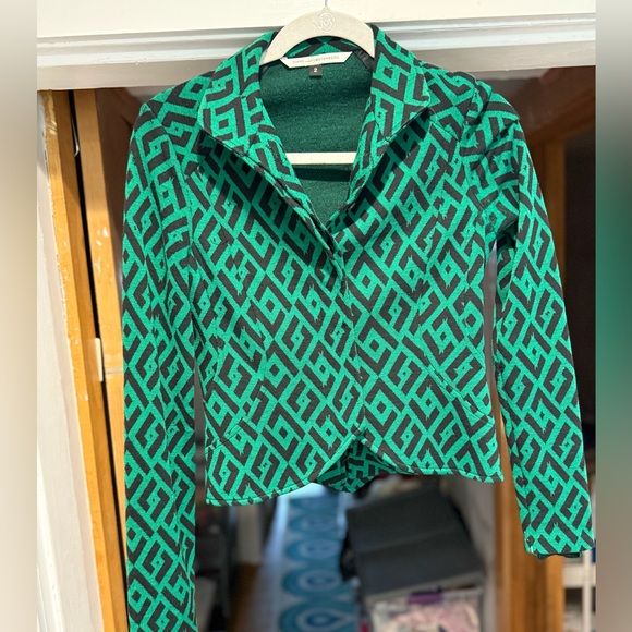 Diane Von Furstenberg Jackets & Blazers - Diane Von Furstenberg Green and Black Geometric wool Jacket GUC